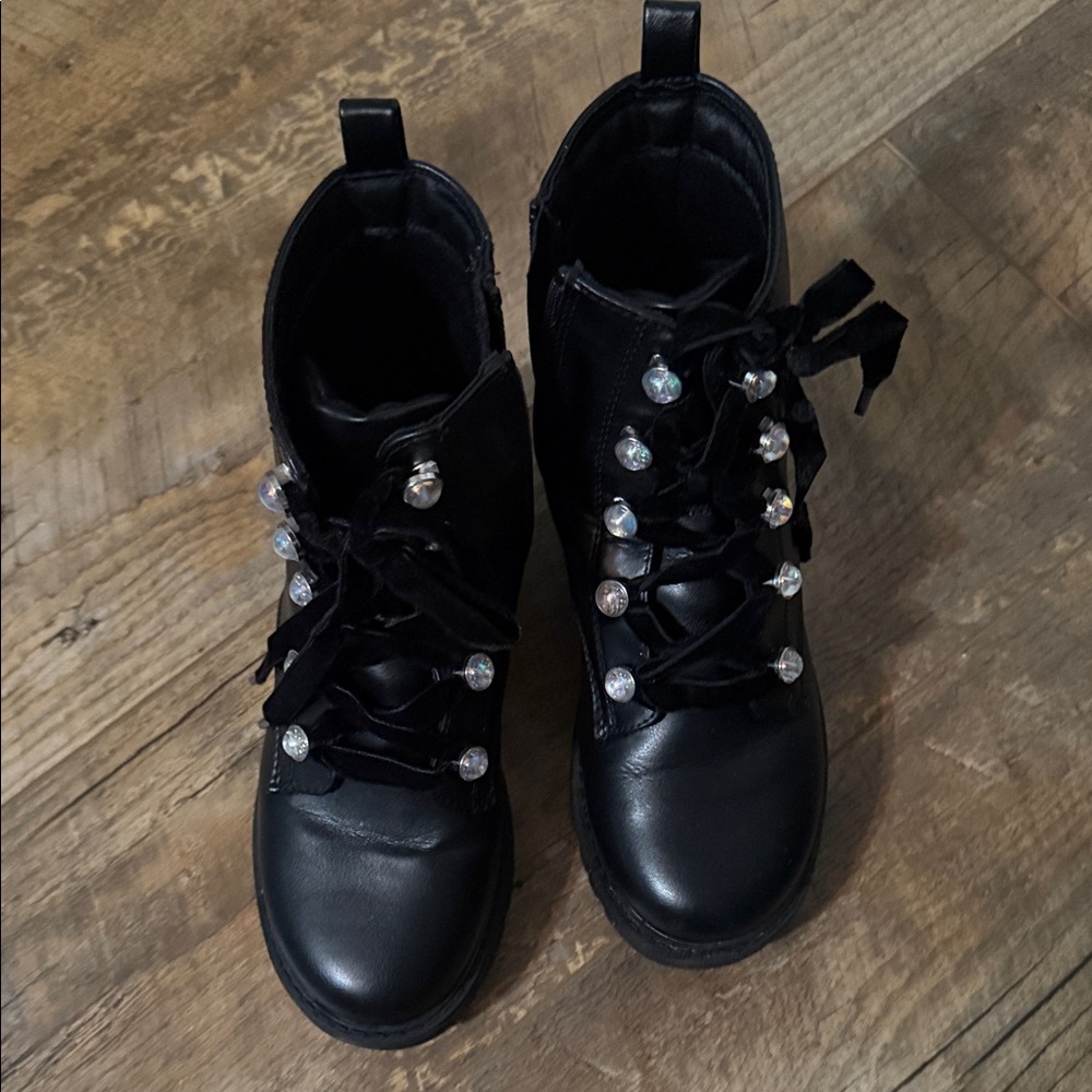 Art Class Kids Black Lace-Up Ankle Boots with Jewel Accents Girls Size 2